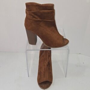 Bella Marie Sarah-28 Whiskey Suede Open Toe Block Heel Boots Brown Women Size 8